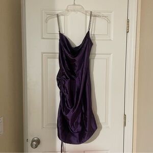Purple Satin Dress with Chain Straps